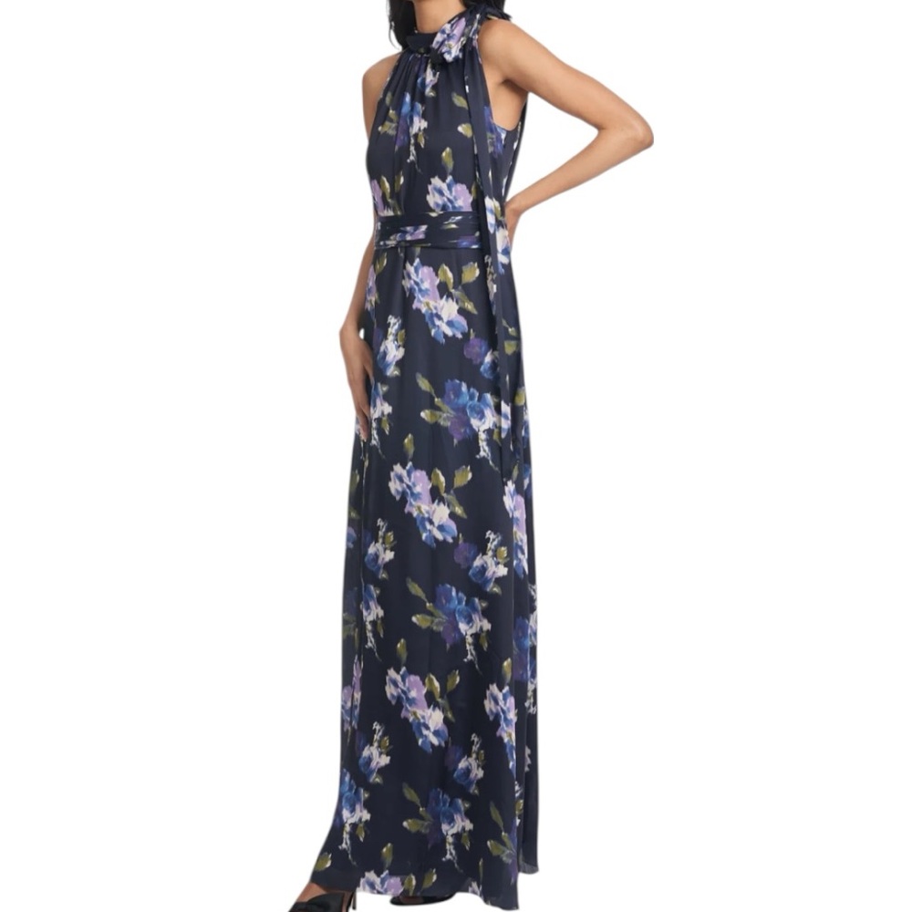NWT SACHIN + BABI Floral Crinkle Georgette Sleeveless Tie Neck Gown Size 10 - Picture 3 of 5